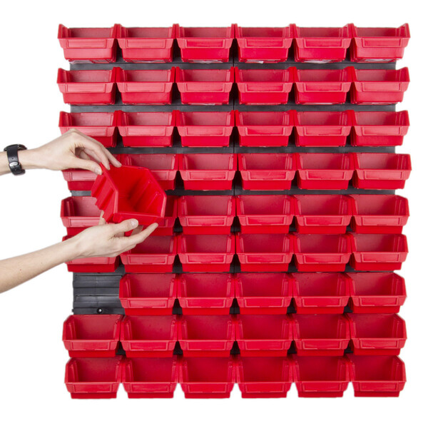 rote Stapelboxen 54 Stück 0,6 Liter an vier Schlitzwände