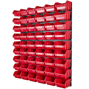 Schraubenregal mit 54 Stapelboxen 0,6 Liter rote Boxen an...