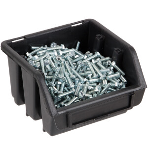 Wand mit Stapelboxen und Deckel in Schwarz