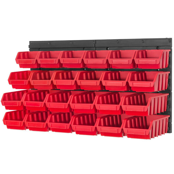 Sichtlagerkasten Lagerregal mit 24 roten Boxen in drei Größen