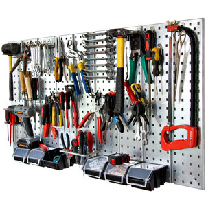 Werkzeugwand 115 x 60 cm 48teilig Metall Lochwand Hakensortiment Stapelboxen
