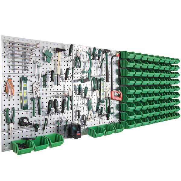 Werkzeugwand Lochwand 135-teilig 2,20 Meter, mit Sichtlagerkästen