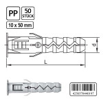 Spreizdübel 50 Stück 10 x 50 mm Kragendübel, Hohlraumdübel