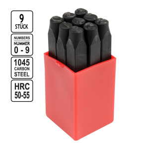 Schlagzahlen Metall, 10er Satz Schlagstempel von 0 bis 9