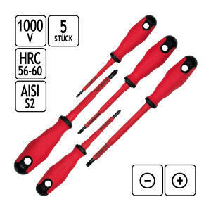 Elektriker-Schraubendreher 5er-Satz, Schraubenzieher bis 1000 Volt