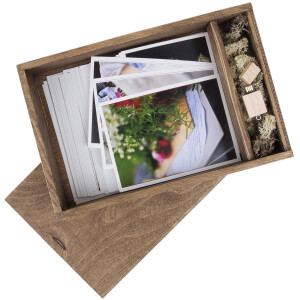 Kiste aus Holz mit Schiebedeckel und 2 Fächern, 32 × 21 × 6 cm