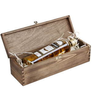 Holzkiste mit Deckel und Schloss, Flaschenkiste, 36 x 11 x 10 cm