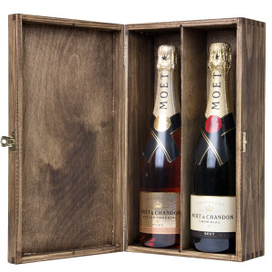 Holzkiste für 2 Flaschen, Flaschenkiste aus Holz, 36 × 20 × 10 cm