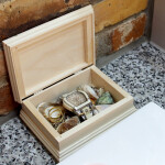 Kiste mit Deckel, Schmuckkiste aus Holz, unbehandelt, 17 × 12 × 6 cm