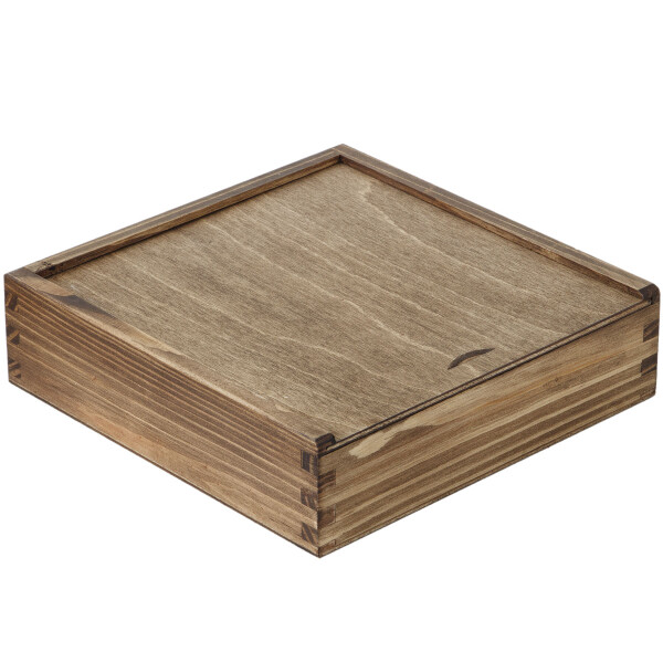 Quadratische Holzkiste, Schiebedeckel, USB-Fach, 18 × 18 × 5 cm