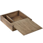Quadratische Holzkiste, Schiebedeckel, USB-Fach, 18 × 18 × 5 cm