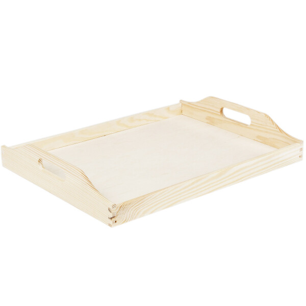 helles Birkenholz Tablett 30 x 40 cm geschwungene Griffe