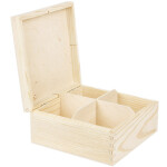 Holzkiste mit Deckel und 4 Unterteilungen 16,5 x 16,5 x 8 cm