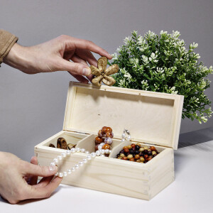 Tee-Box, Teekiste, Kleinteile-Kiste aus Holz mit 3...