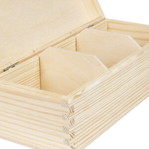 Tee-Box, Teekiste, Kleinteile-Kiste aus Holz mit 3 Fachtrennern, 22,5 x 9,5 x 8 cm