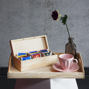 Tee-Box, Teekiste, Kleinteile-Kiste aus Holz mit 3 Fachtrennern, 22,5 x 9,5 x 8 cm
