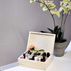 Unbehandelte Teekiste aus Holz, 6 Unterteilungen,...