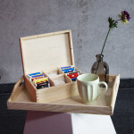 Unbehandelte Teekiste aus Holz, 6 Unterteilungen, 22,5 × 16,5 × 8 cm