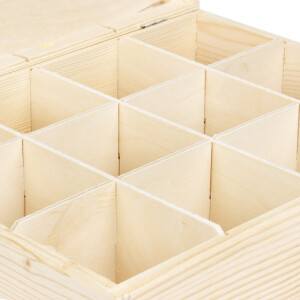 Teekiste aus Holz, unbehandelt, 12 Fächer, 28,5 × 23 × 8 cm