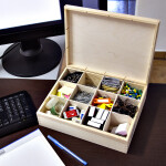 Teekiste aus Holz, unbehandelt, 12 Fächer, 28,5 × 23 × 8 cm