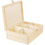Unbehandelte Holz-Teekiste mit Schloss, 6 Fächer, 22,5 × 16,5 × 8 cm
