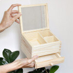 Schmuckkasten, Holz, mit Schublade und Spiegel, 18 × 15 × 11 cm
