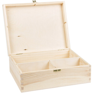 Holzkiste mit 3 Unterteilungen und Schloss, 30 × 23,5 × 11 cm