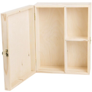 Holzkiste mit 3 Unterteilungen und Schloss, 30 × 23,5 × 11 cm
