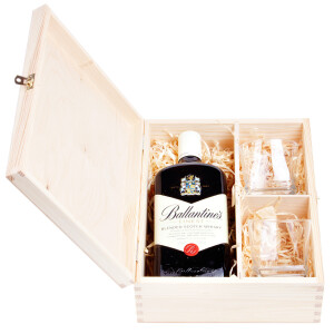 Holzkiste mit 3 Unterteilungen und Schloss, 30 × 23,5 × 11 cm