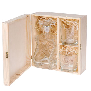 Holzkiste mit 3 Unterteilungen und Schloss, 30 × 23,5 × 11 cm