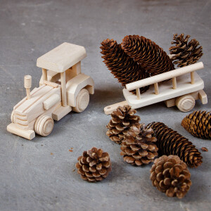 Traktor mit Anhänger, Bauernhof Holz Kinderspielzeug, 34 × 7 × 10 cm