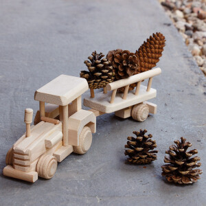 Traktor mit Anhänger, Bauernhof Holz Kinderspielzeug, 34 × 7 × 10 cm