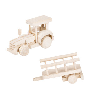 Traktor mit Anhänger, Bauernhof Holz Kinderspielzeug, 34 × 7 × 10 cm