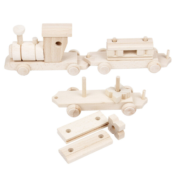 Holzeisenbahn mit Bausteinen, Holzspielzeug, 56 × 7 × 12 cm