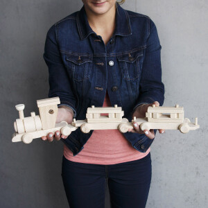 Holzeisenbahn mit Bausteinen, Holzspielzeug,...