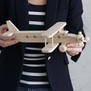 Doppeldecker Holzflugzeug, Holzspielzeug 34 x 20 x 8 cm