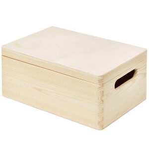 Holzkiste mit Deckel und Griffen,...