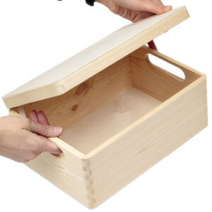 Holzkiste mit Deckel und Griffen, 30 × 20 × 14 cm