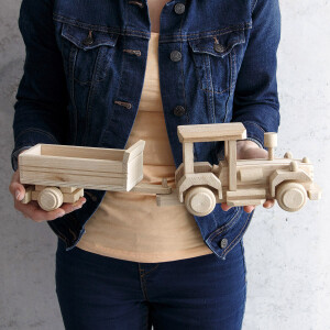Traktor mit Hänger, Holz, Holzspielzeug, 43 x 8 x 12 cm