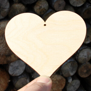 Großes Holzherz mit Fädelloch, 10 × 10 cm, Holz-Herzen