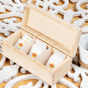 Natürliche Teekiste mit 3 Unterteilungen und Deckel
