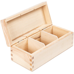 Natürliche Teekiste mit 3 Unterteilungen und Deckel