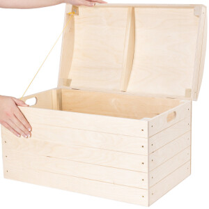 Große Holzkiste mit Deckel, Bettkiste aus Holz, 56 × 33 × 35 cm