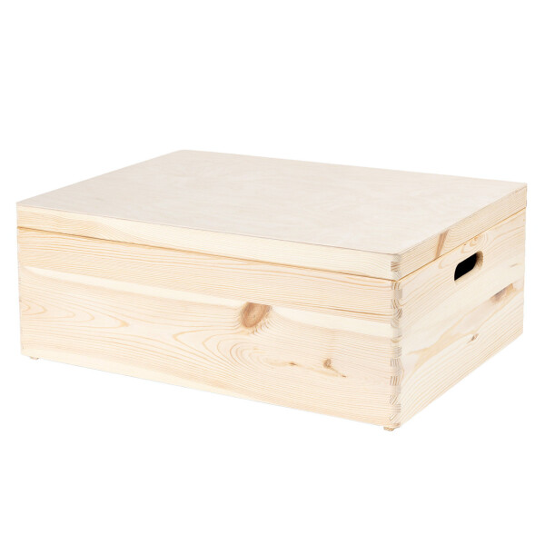 Große Holzkiste mit Deckel, 46 Liter, Tragegriffe, 60 × 40 × 23 cm