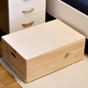 Große Holzkiste mit Deckel, 46 Liter, Tragegriffe, 60 × 40 × 23 cm