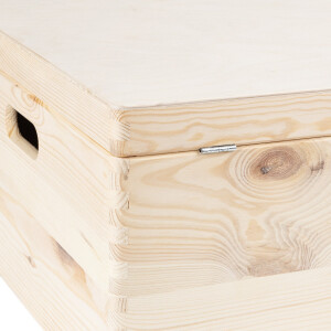 Große Holzkiste mit Deckel, 46 Liter, Tragegriffe, 60 × 40 × 23 cm
