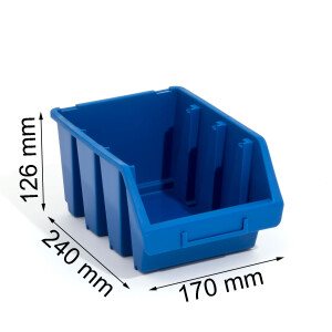 blaue große Stapelkiste mit Etikettenfach und Wandhalter 3,8 Liter
