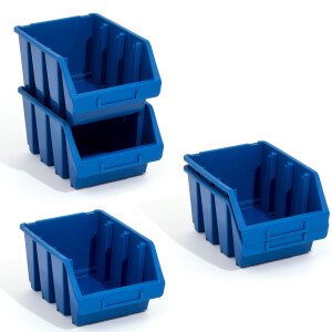 blaue große Stapelkiste mit Etikettenfach und Wandhalter 3,8 Liter