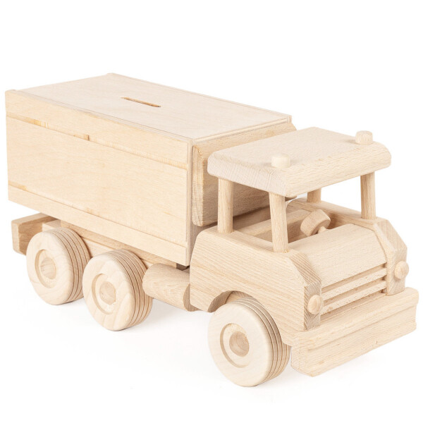 Holz-Lkw, große Sparbüchse als Spielzeugauto, 31,5 × 12 × 15,5 cm
