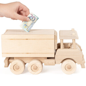 Holz-Lkw, große Sparbüchse als Spielzeugauto,...
